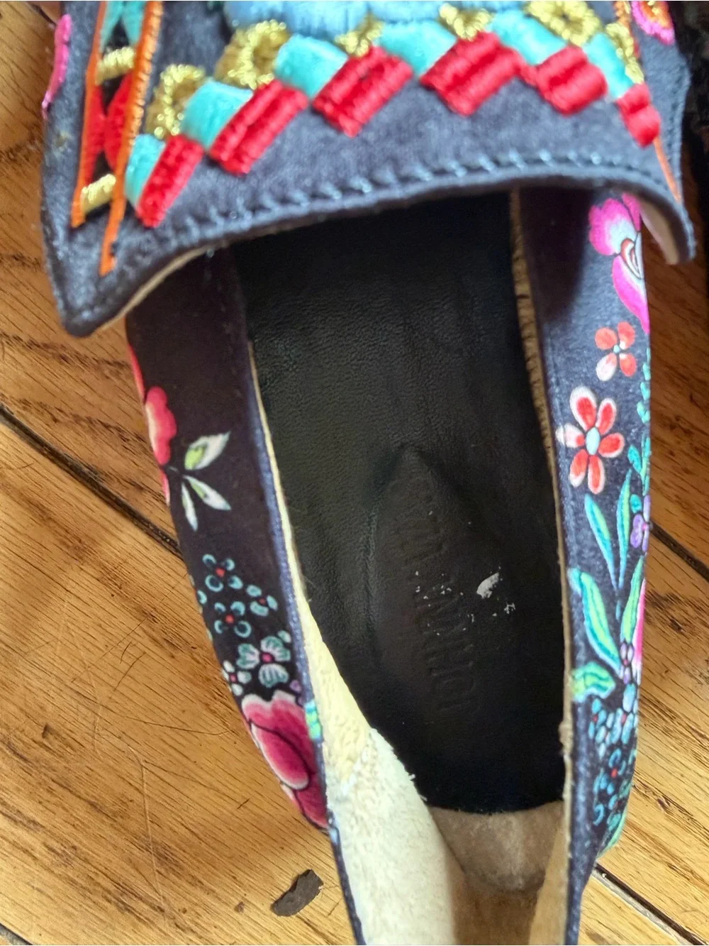 Johnny Was Black Floral Embroidered Espadrilles 9 women boho chic vacation